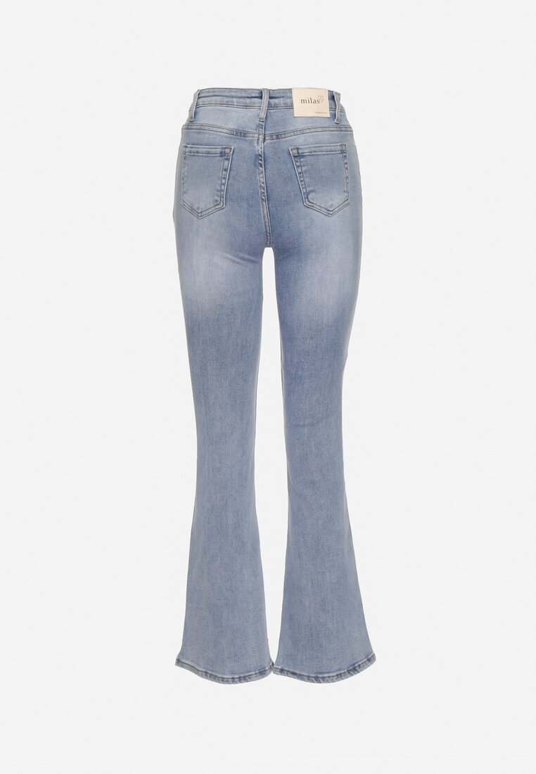 Niebieskie Casualowe Jeansy Dzwony Flortia