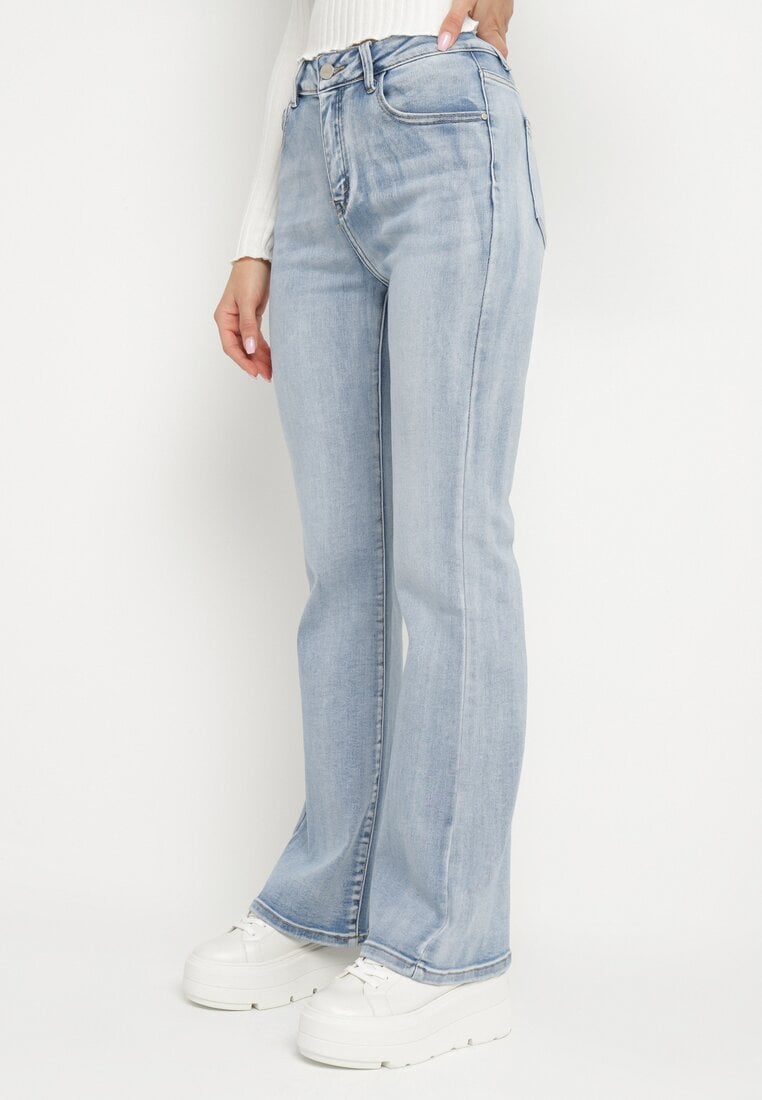 Niebieskie Jeansy o Kroju Dzwonów z Wysokim Stanem Virtia