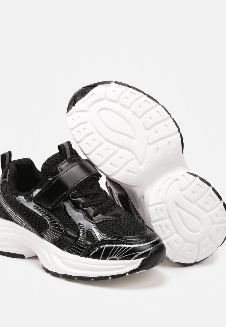 Czarne Buty Sportowe z Metalicznymi Wstawkami Zapinane na Rzep Ameriva