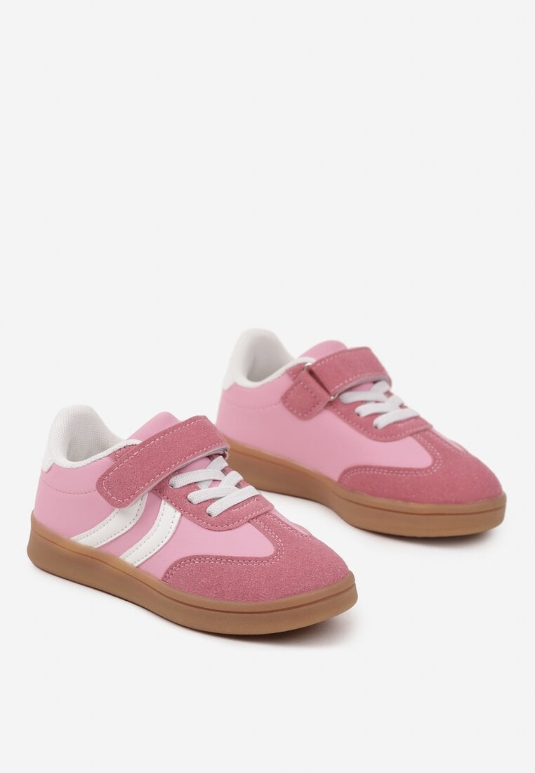 Różowe Buty Sportowe z Paskami na Boku i Zapięciem na Rzep Wenoria