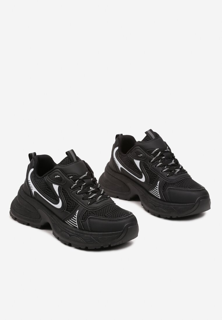 Czarne Sneakersy na Grubej Podeszwie z Siateczką Olirase
