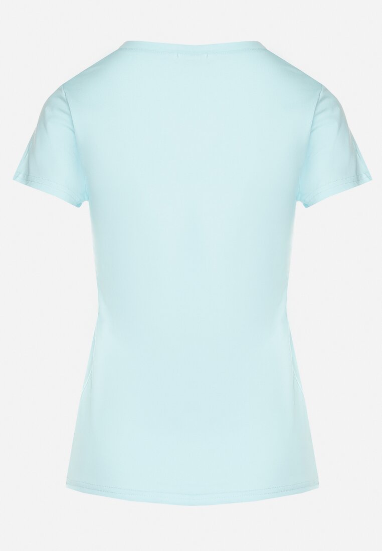 Jasnoniebieski T-shirt z Bawełny z Trójkątnym Dekoltem Semiora