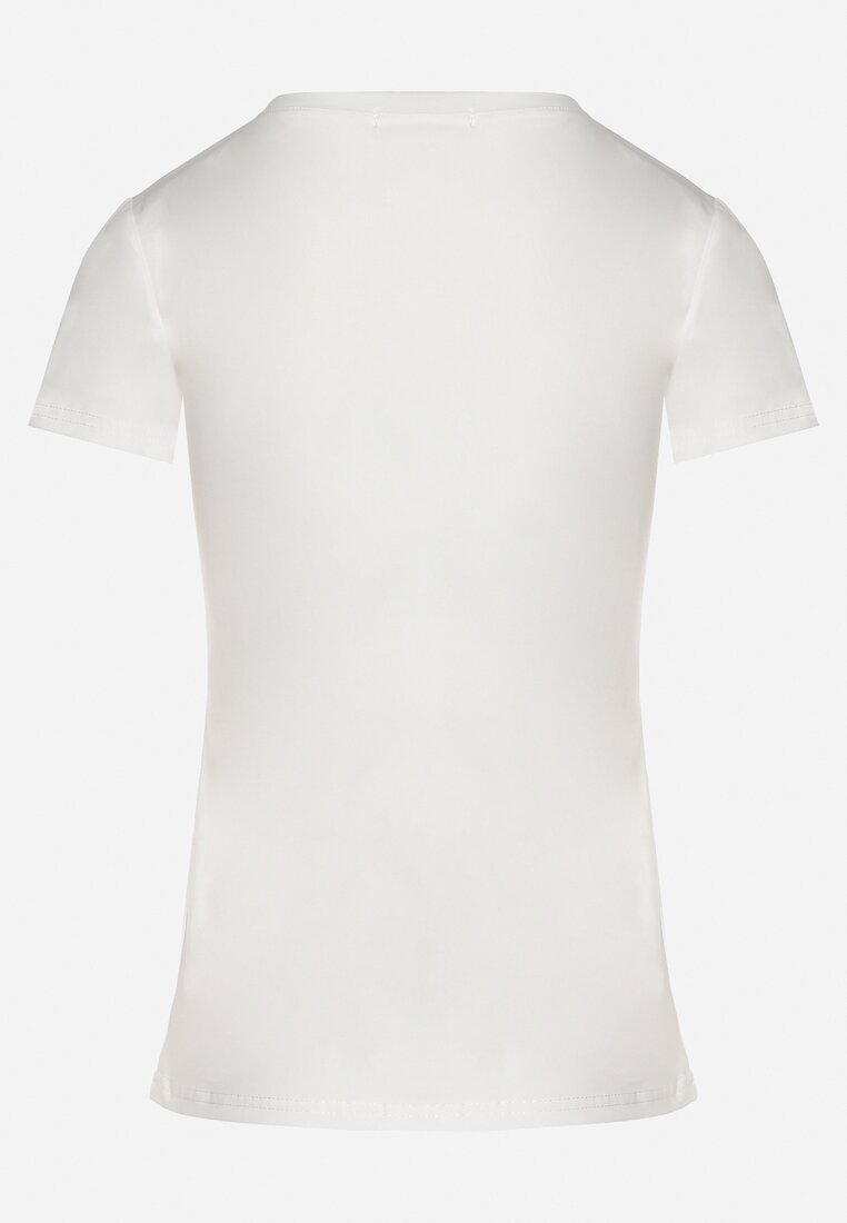 Biały T-shirt z Bawełny z Trójkątnym Dekoltem Semiora