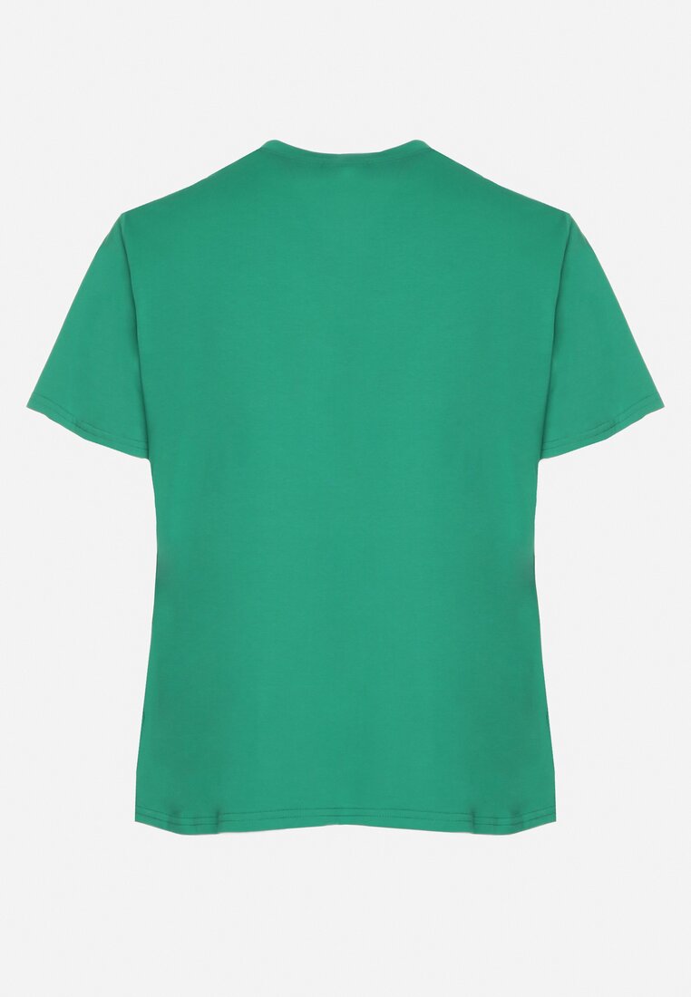 Ciemnozielony T-shirt z Bawełny z Metalicznym Nadrukiem Olianea