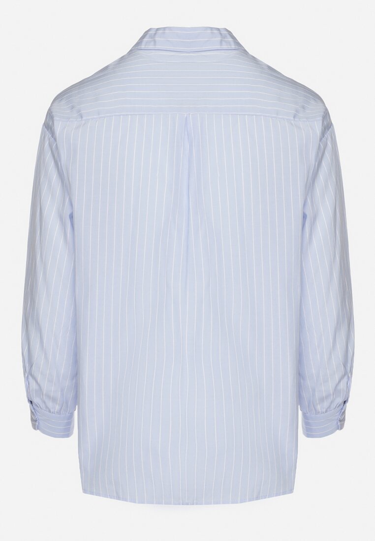 Jasnoniebieska Koszula w Drobne Paseczki o Klasycznym Kroju z Podpinanymi Rękawami Ilerra