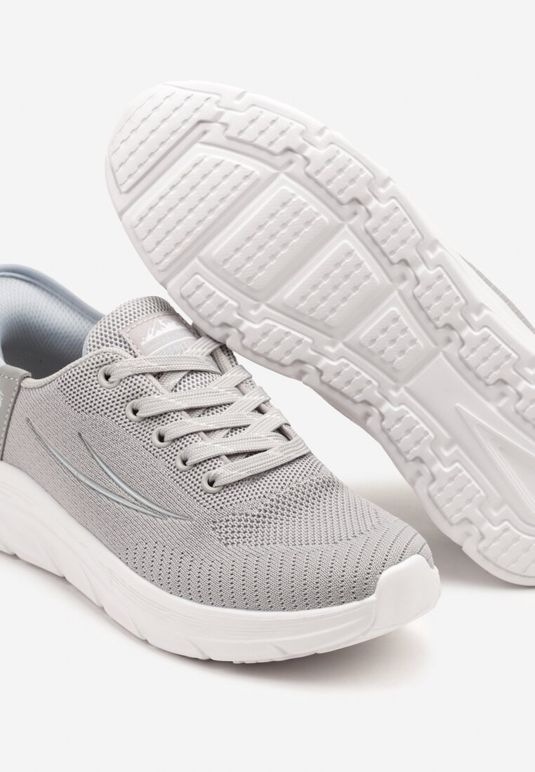 Szaro-Niebieskie Buty Sportowe Sneakersy Ozdobione Napisami i Tłoczeniem Solnelis