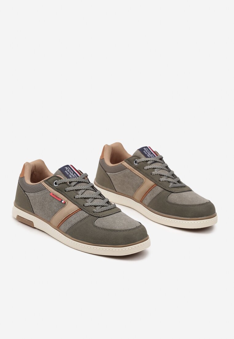 Ciemnobeżowe Buty Sportowe Sneakersy z Ozdobnymi Przeszyciami Poltia