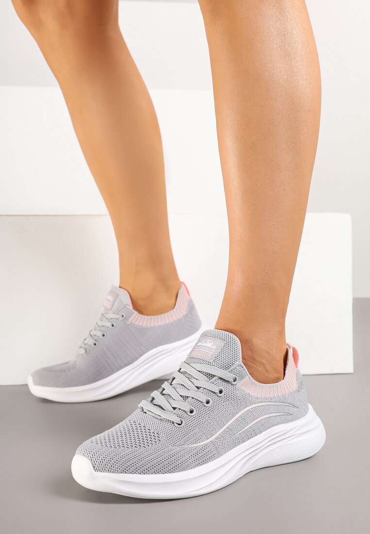 Jasnoszare Sznurowane Buty Sportowe Sneakersy z Elastyczną Cholewką Zarini