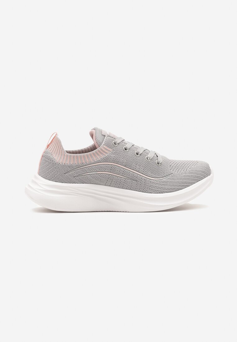 Jasnoszare Sznurowane Buty Sportowe Sneakersy z Elastyczną Cholewką Zarini