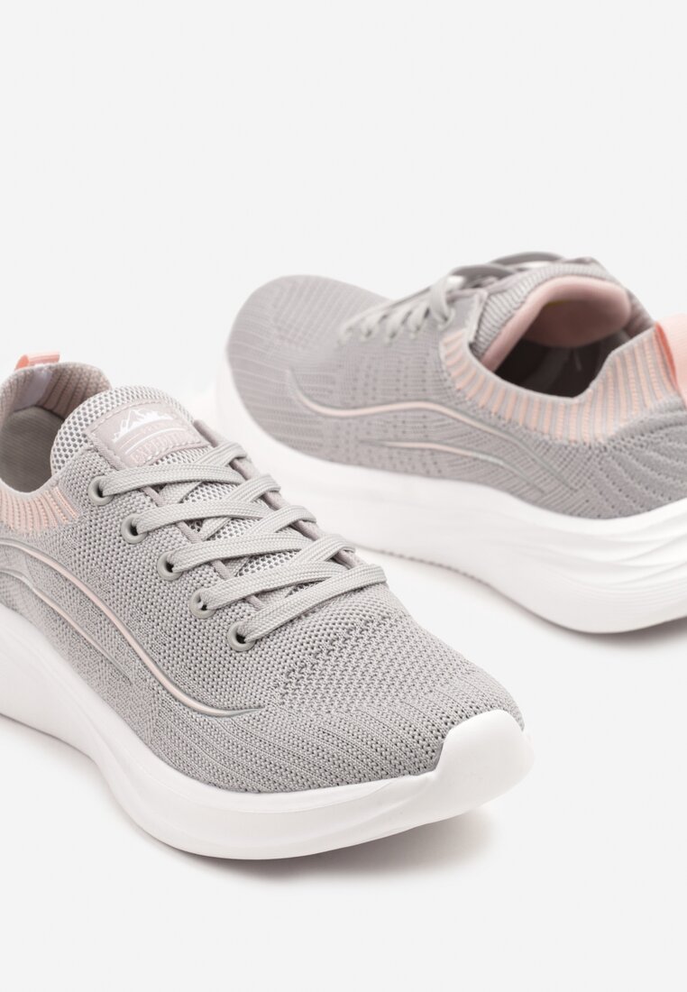 Jasnoszare Sznurowane Buty Sportowe Sneakersy z Elastyczną Cholewką Zarini