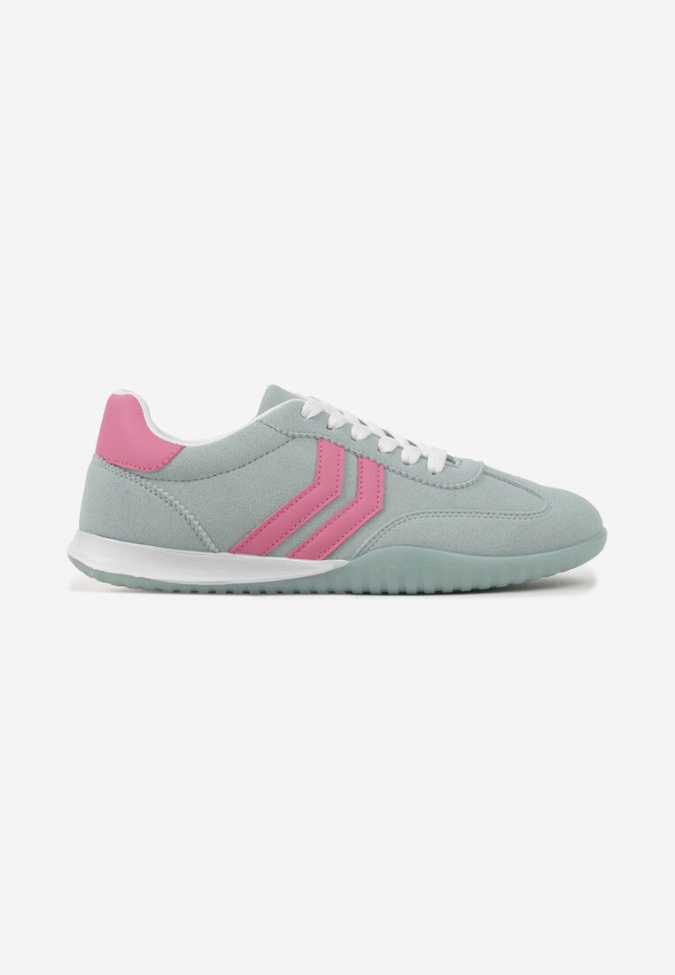 Jasnozielone Sneakersy w Typie Tenisówek z Ozdobnymi Paskami Zommea