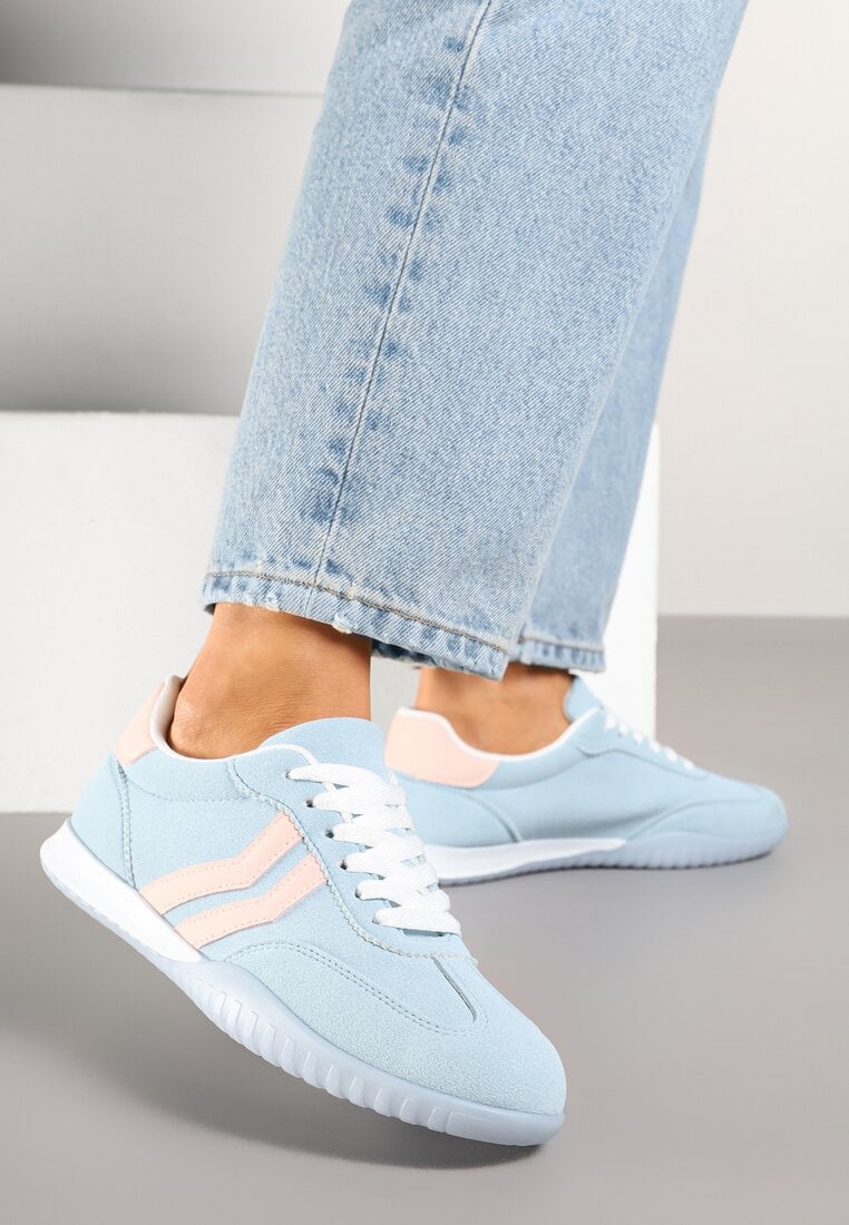 Niebieskie Sneakersy w Typie Tenisówek z Ozdobnymi Paskami Zommea