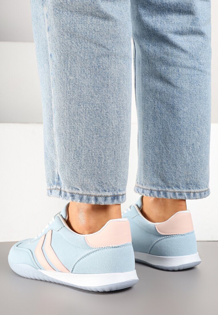 Niebieskie Sneakersy w Typie Tenisówek z Ozdobnymi Paskami Zommea