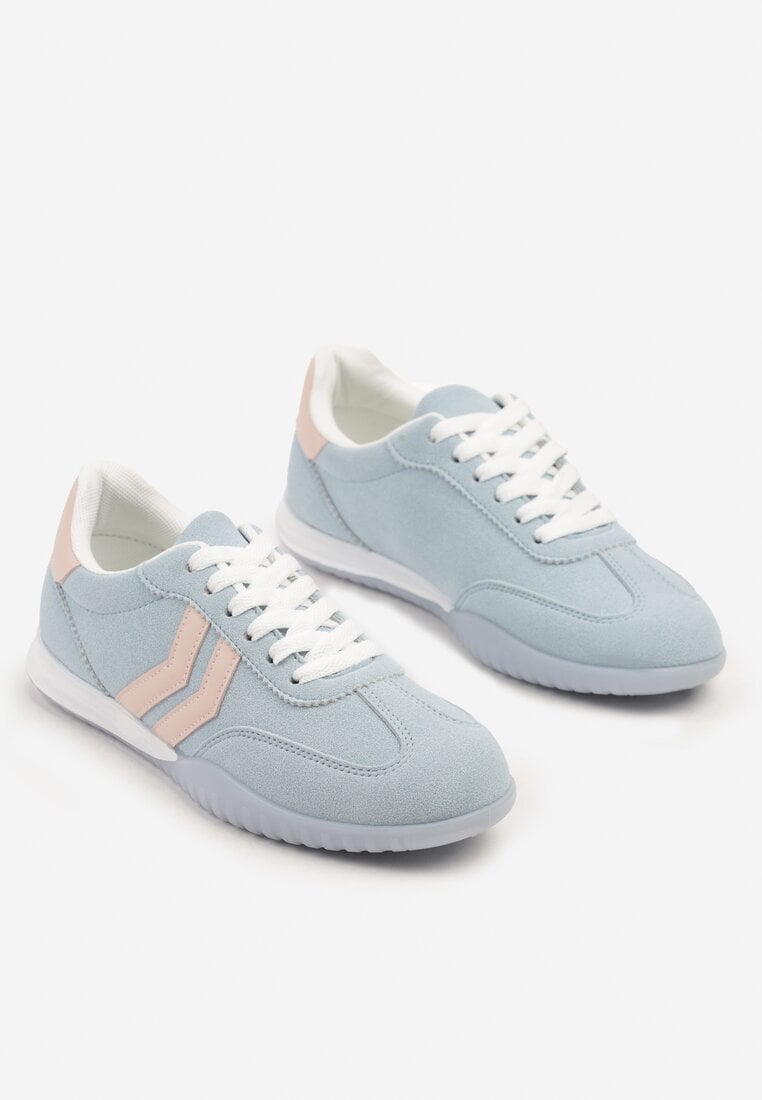 Niebieskie Sneakersy w Typie Tenisówek z Ozdobnymi Paskami Zommea