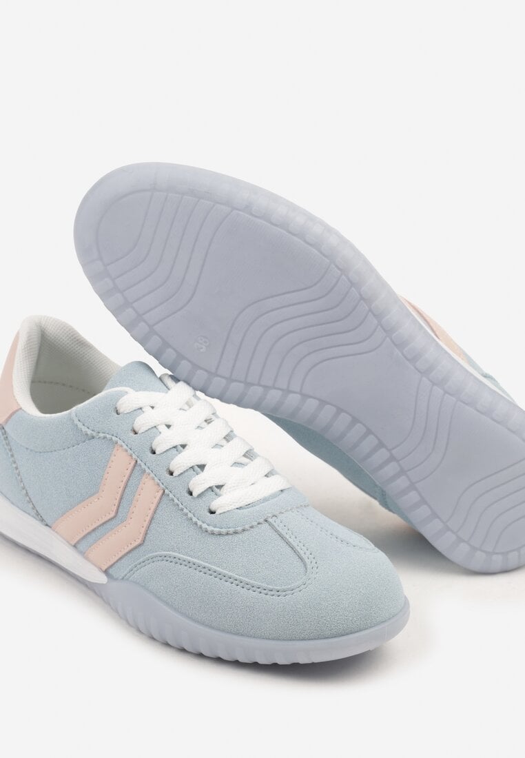 Niebieskie Sneakersy w Typie Tenisówek z Ozdobnymi Paskami Zommea
