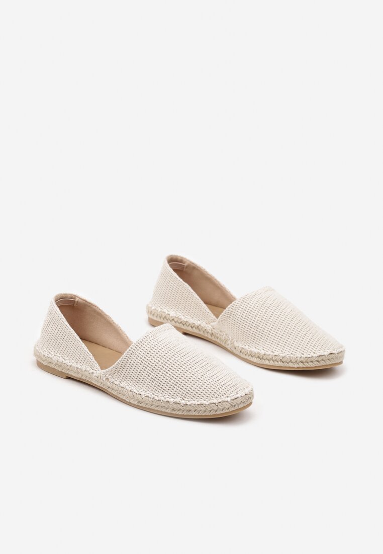 Jasnobeżowe Espadryle  z Plecionką i Wyciętą Cholewką Prommea