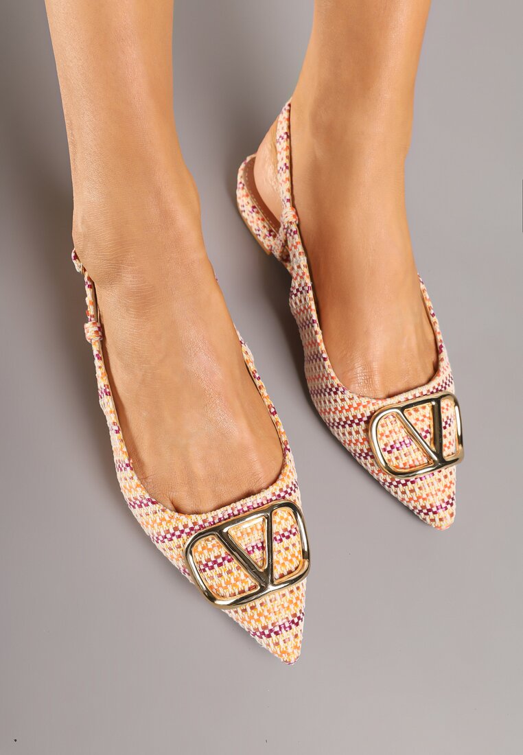 Pomarańczowe Tweedowe Sandały Slingback z Ozdobną Klamrą Elaninea