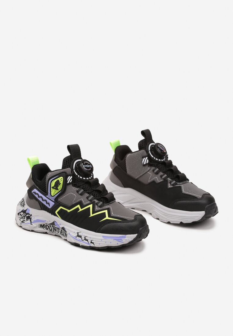 Czarno-Zielone Wsuwane Buty Sportowe Sneakersy z Naszywkami Weralin