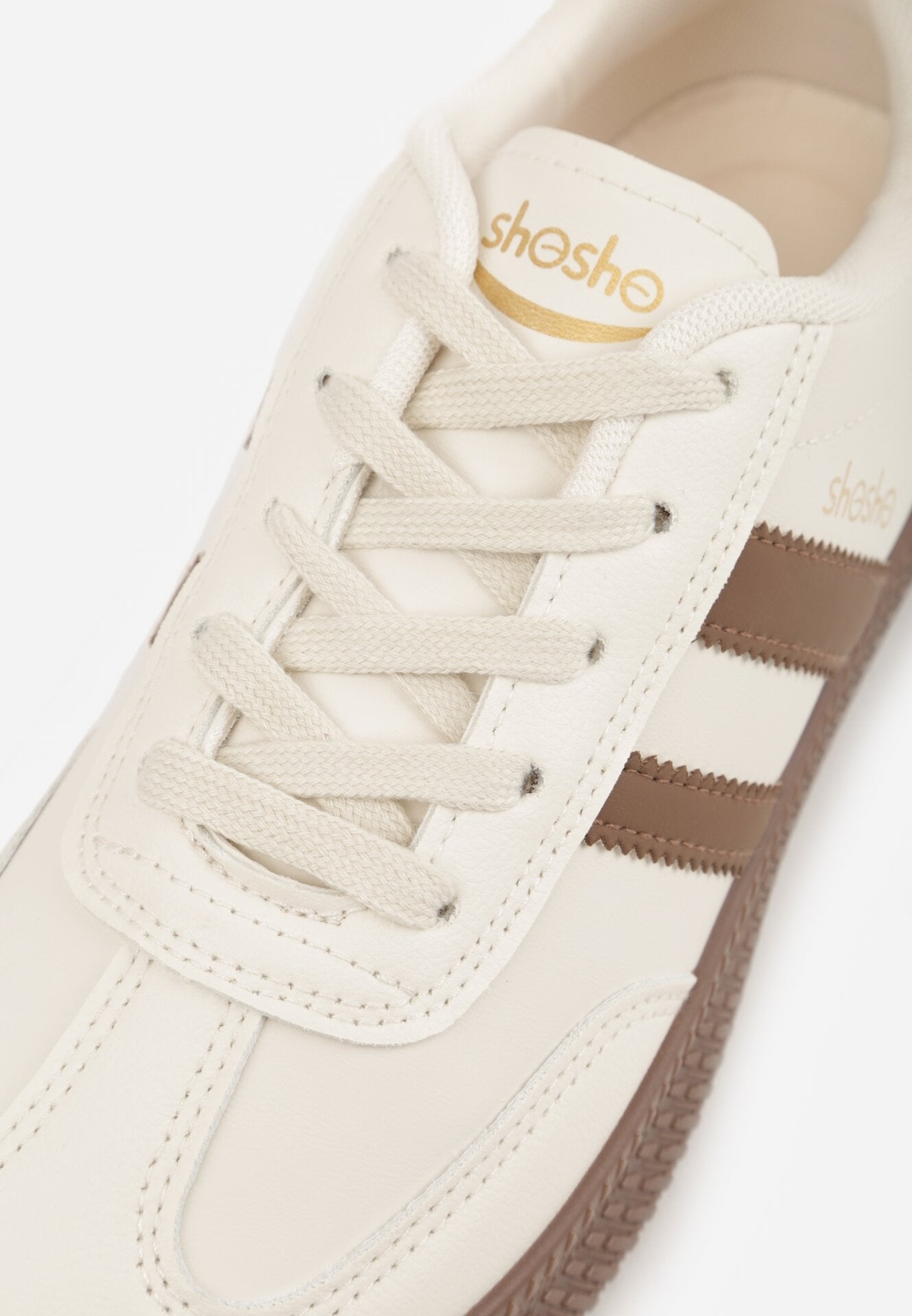 Beżowo-Brązowe Sneakersy w Stylu Tenisówek z Paskami na Boku Saliena