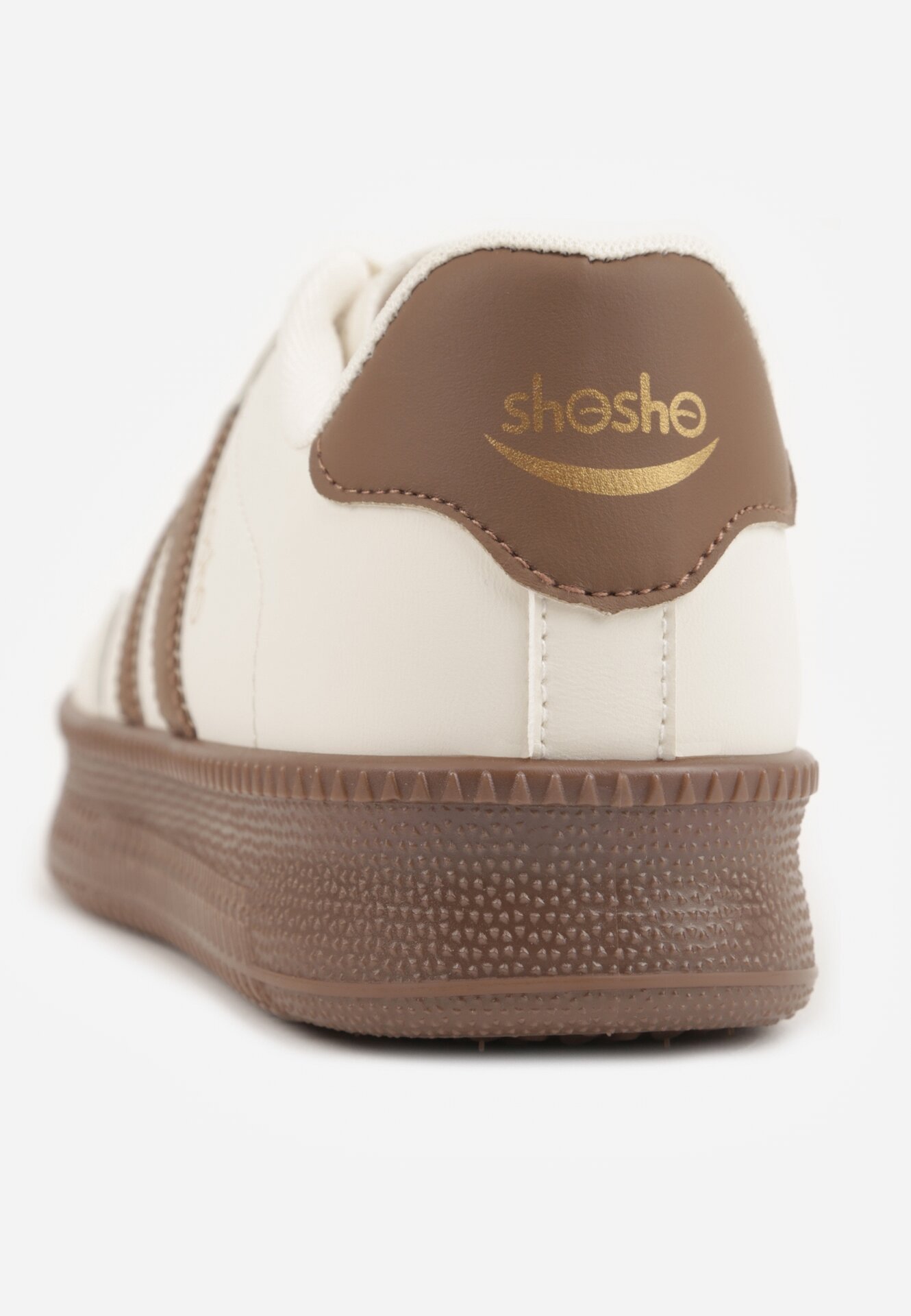 Beżowo-Brązowe Sneakersy w Stylu Tenisówek z Paskami na Boku Saliena