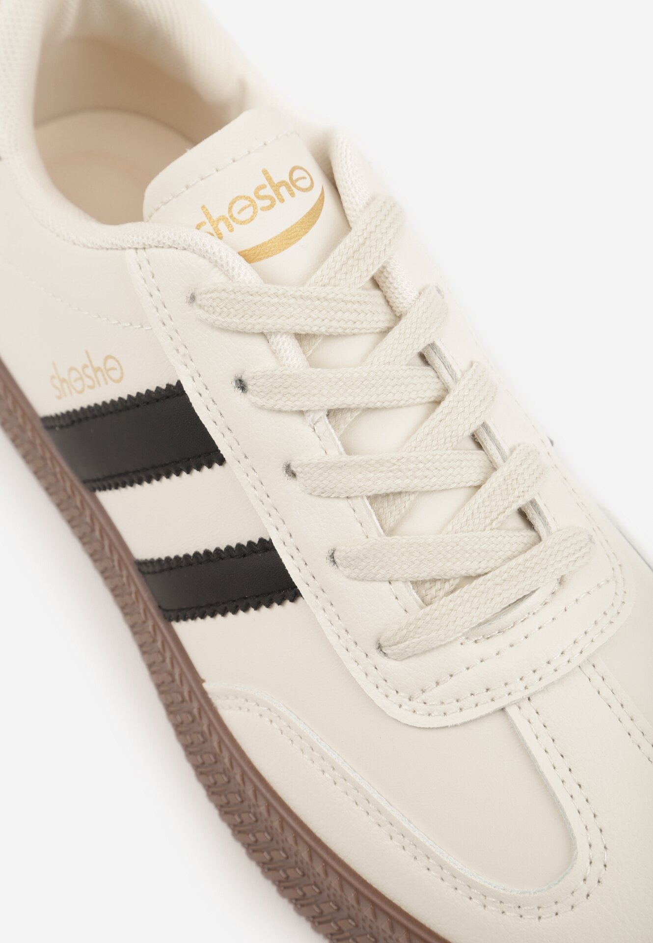 Beżowo-Czarne Sneakersy w Stylu Tenisówek z Paskami na Boku Saliena