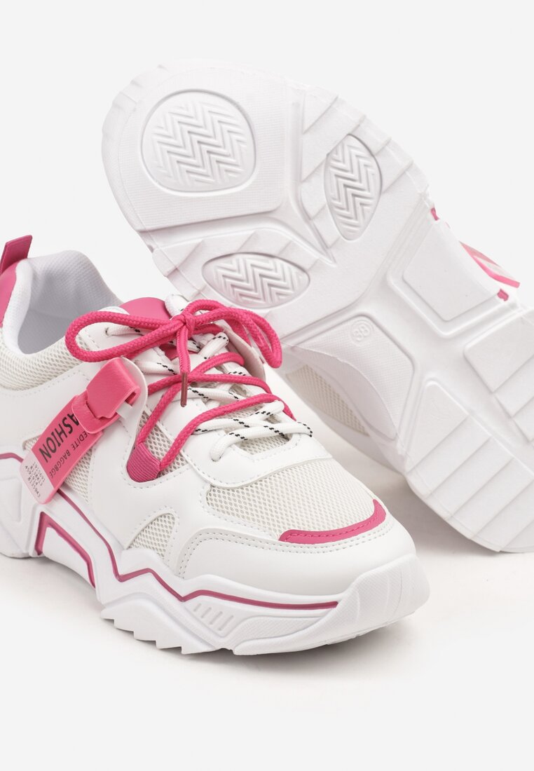 Biało-Różowe Sneakersy z Ozdobnym Paskiem i Siateczką Selaril