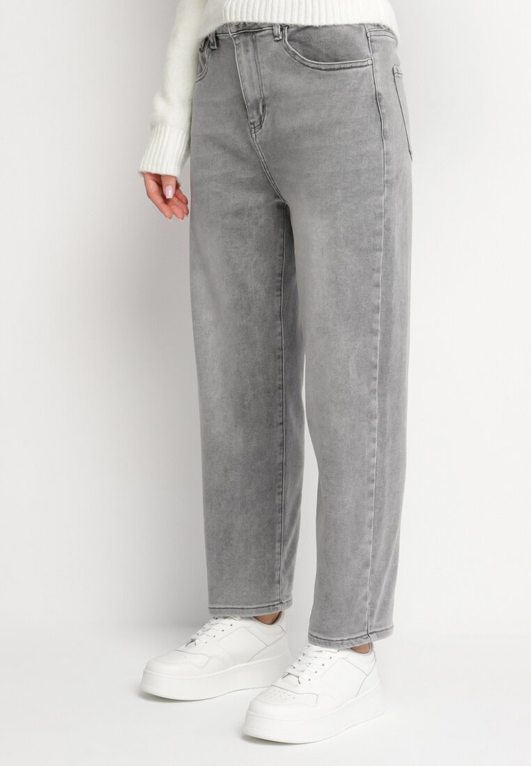 Szare Jeansy Mom Fit z Wysokim Stanem Milapia