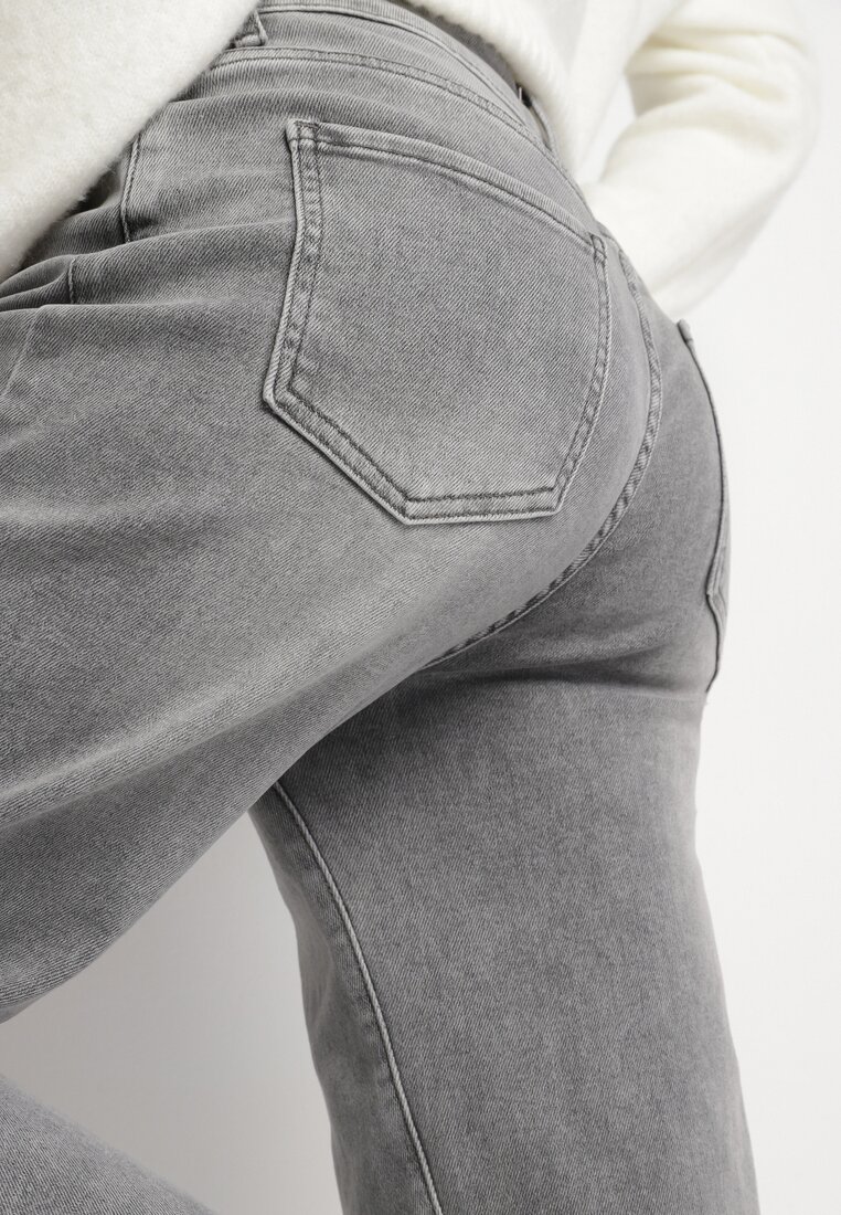 Szare Jeansy Mom Fit z Wysokim Stanem Milapia