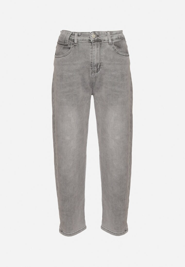 Szare Jeansy Mom Fit z Wysokim Stanem Milapia