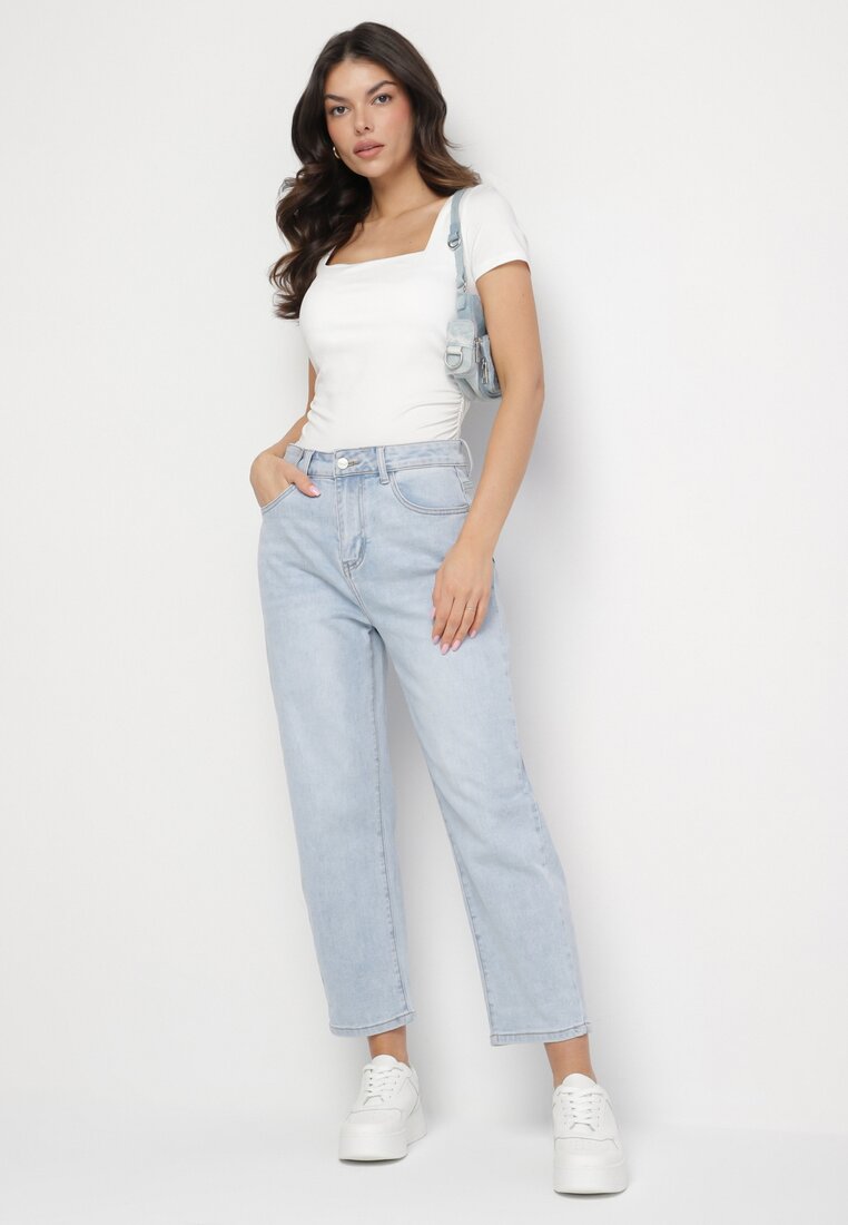 Jasnoniebieskie Jeansy Mom Fit z Wysokim Stanem Milapia