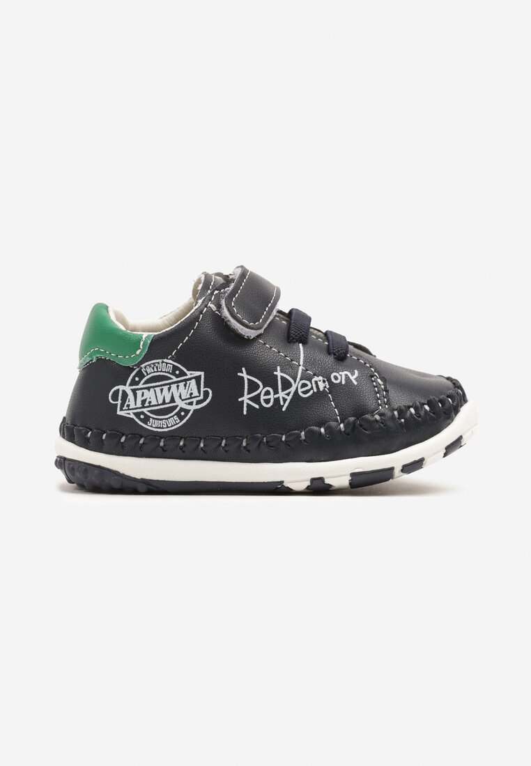 Granatowo-Zielone Buty Sportowe Sneakersy ze Skóry Naturalnej Zapinane na Rzep Ziterta
