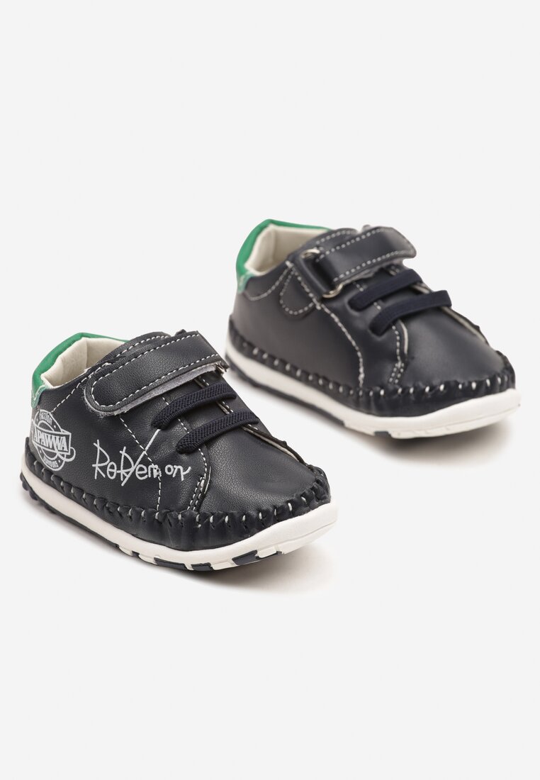 Granatowo-Zielone Buty Sportowe Sneakersy ze Skóry Naturalnej Zapinane na Rzep Ziterta