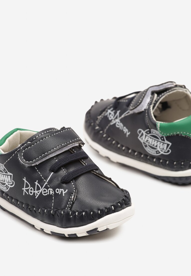 Granatowo-Zielone Buty Sportowe Sneakersy ze Skóry Naturalnej Zapinane na Rzep Ziterta