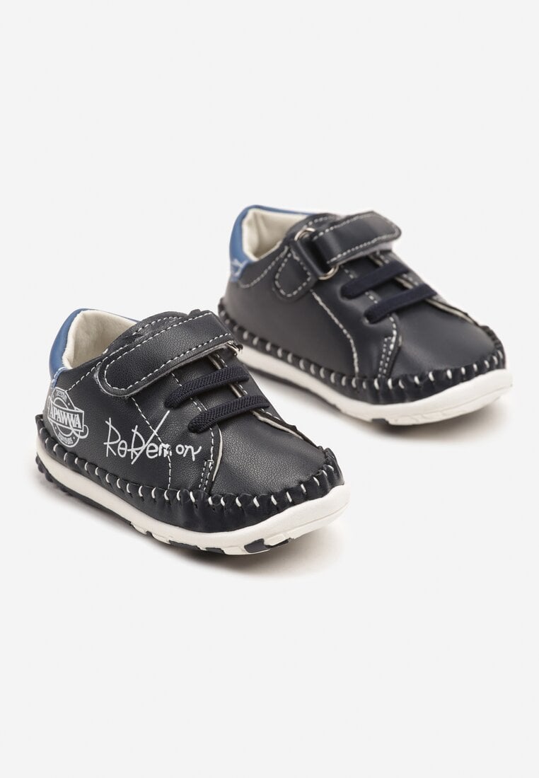 Granatowo-Niebieskie Buty Sportowe Sneakersy ze Skóry Naturalnej Zapinane na Rzep Ziterta
