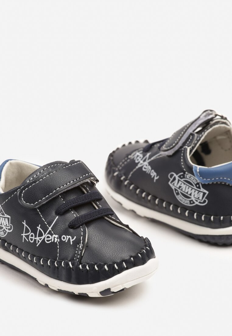 Granatowo-Niebieskie Buty Sportowe Sneakersy ze Skóry Naturalnej Zapinane na Rzep Ziterta