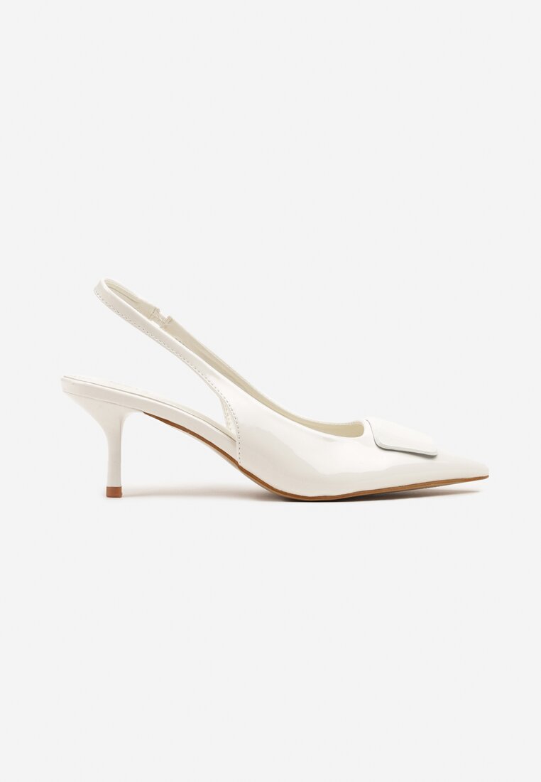 Białe Sandały Slingback z Lakierowanym Połyskiem na Obcasie Harilin