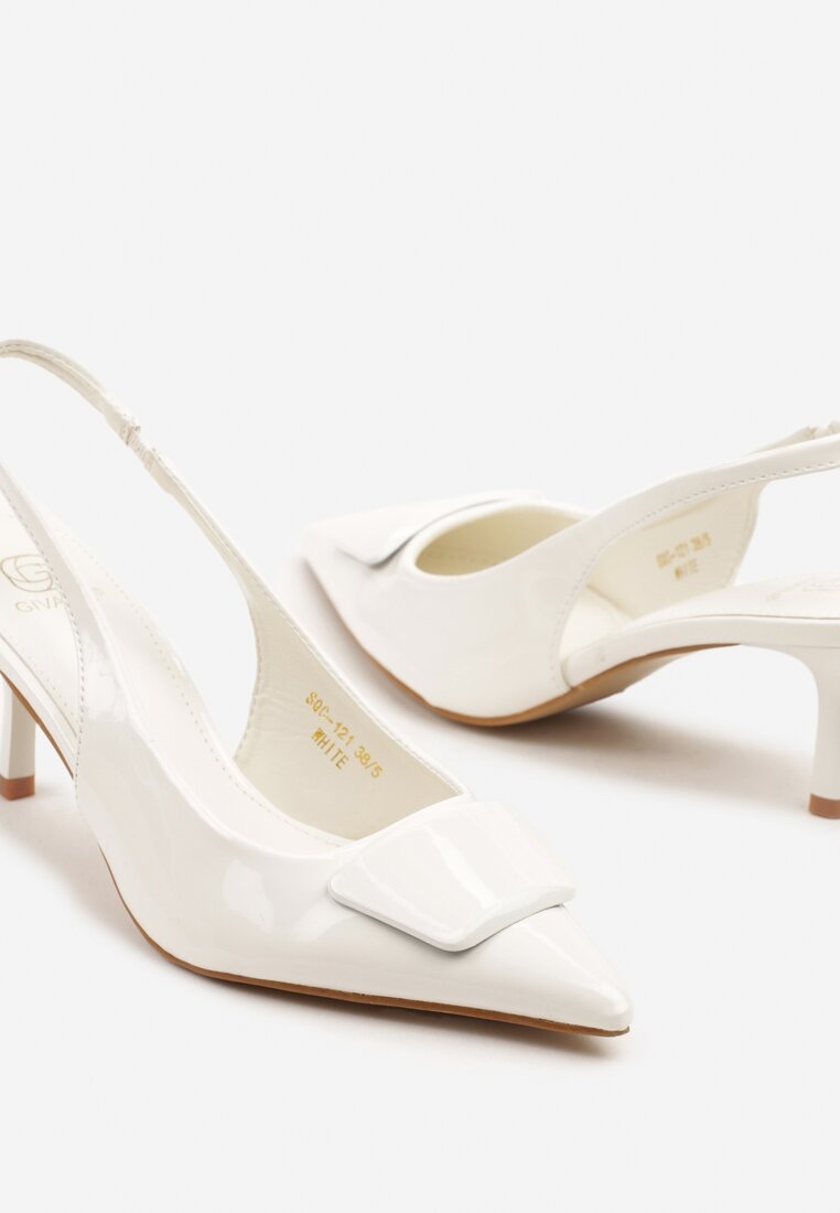 Białe Sandały Slingback z Lakierowanym Połyskiem na Obcasie Harilin