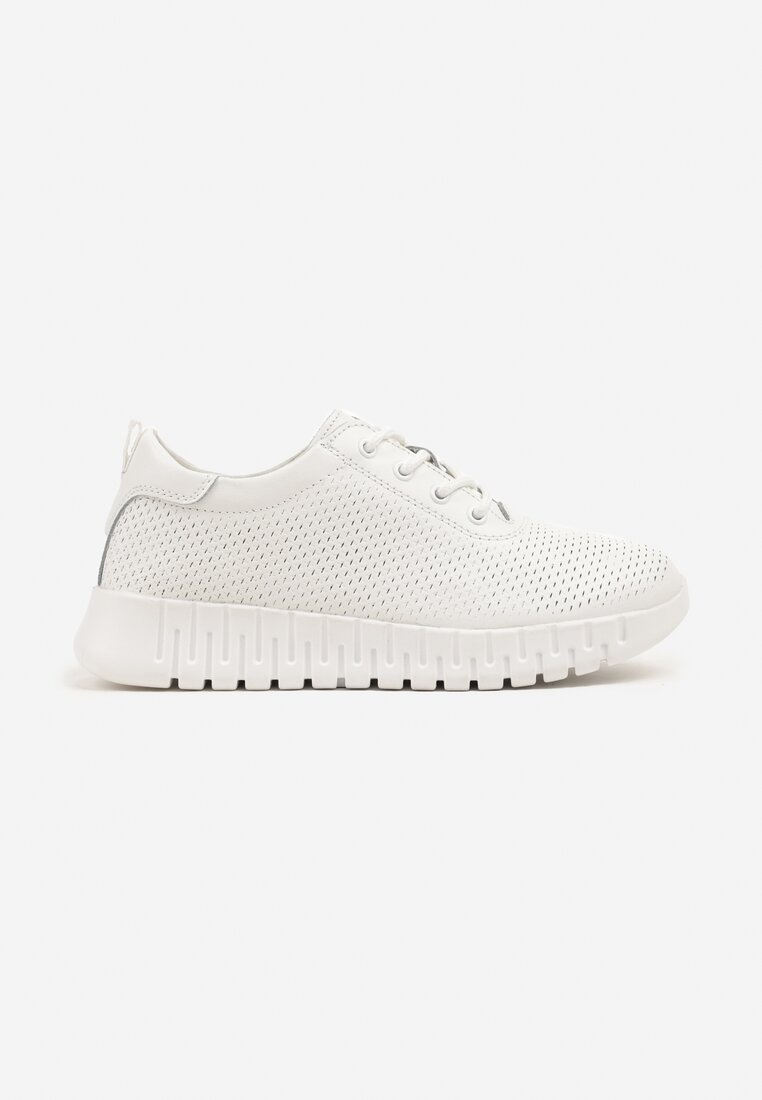 Białe Skórzane Sneakersy z Ozdobną Perforacją i Tłoczoną Podeszwą Setalira
