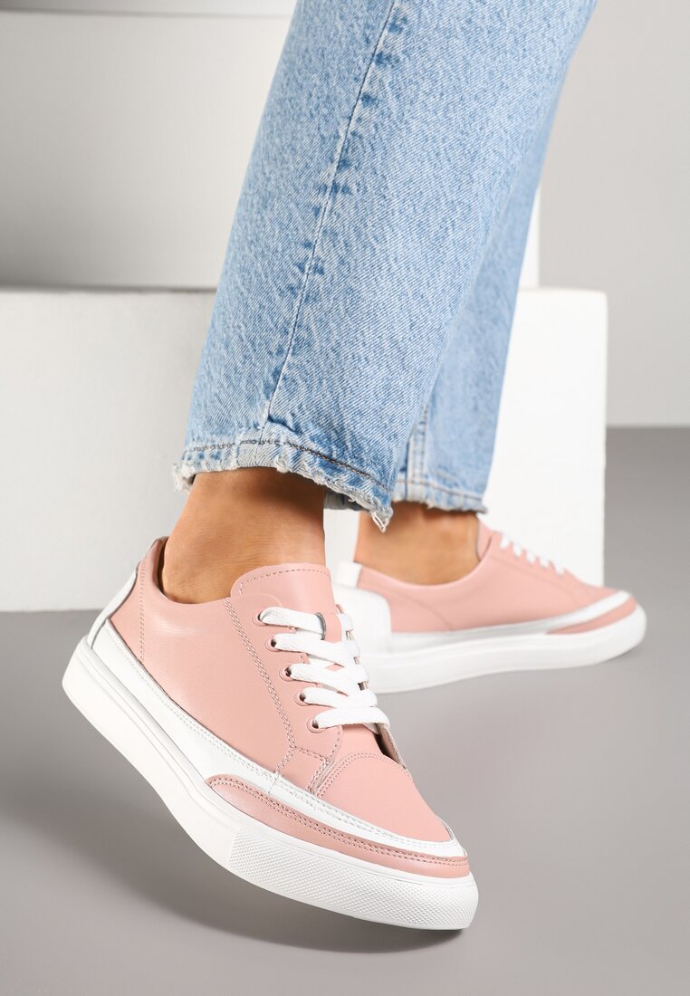Różowe Sneakersy Skórzane z Przeszyciami Setalith