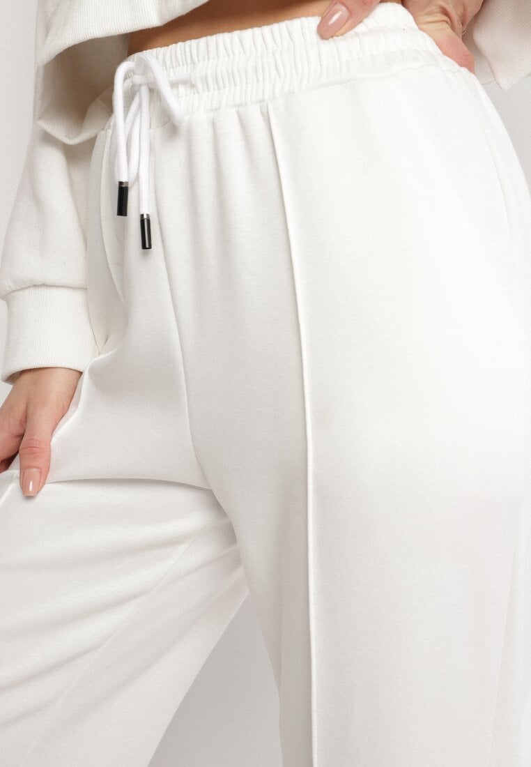 Białe Spodnie Dresowe z Wiskozą o Szerokim Kroju z Wysokim Stanem Setoria
