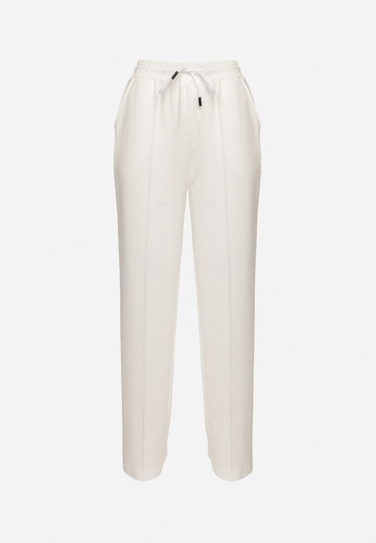 Białe Spodnie Dresowe z Wiskozą o Szerokim Kroju z Wysokim Stanem Setoria