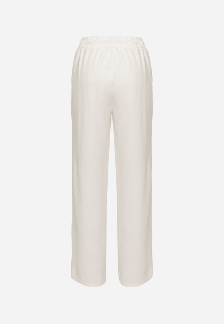 Białe Spodnie Dresowe z Wiskozą o Szerokim Kroju z Wysokim Stanem Setoria