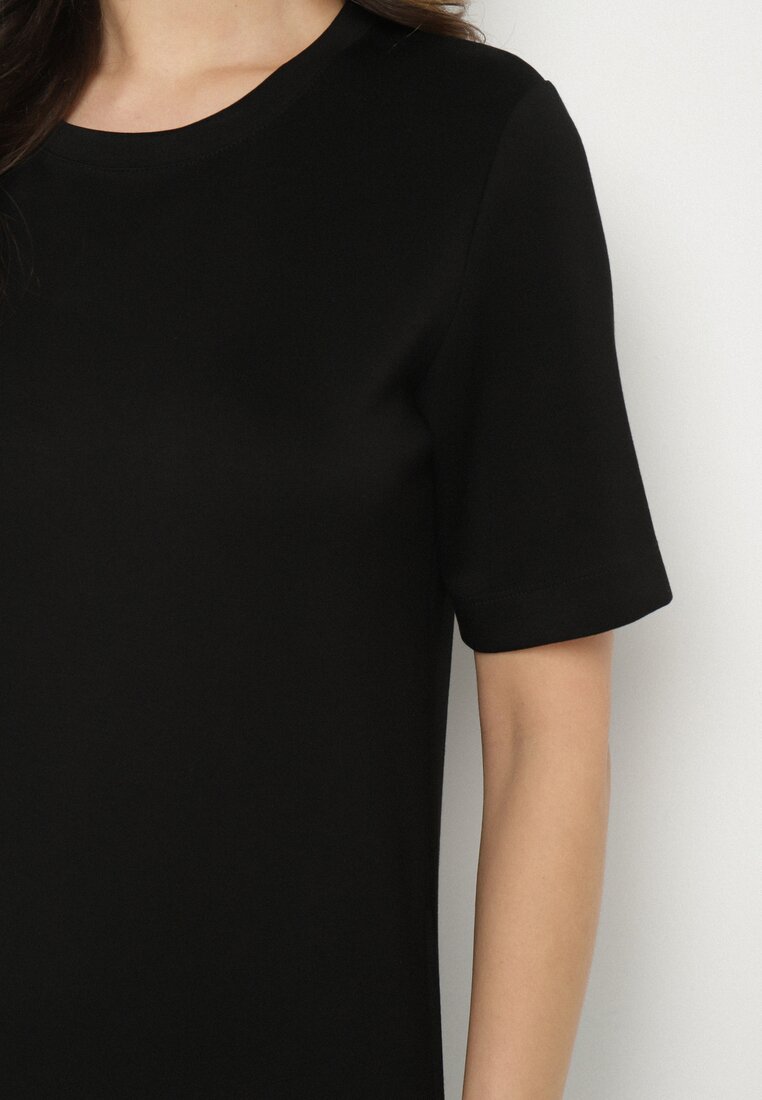 Czarna Sukienka T-shirt z Rozcięciami i Kieszeniami Salltes
