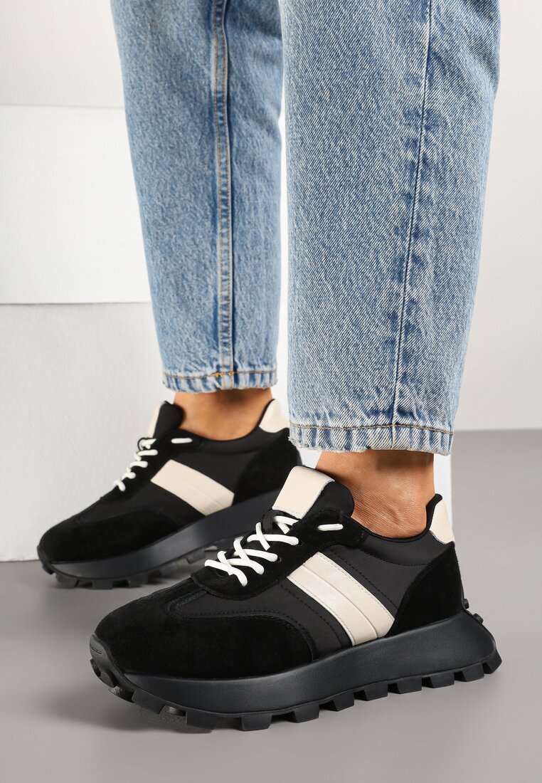 Sneakers Negri cu bej