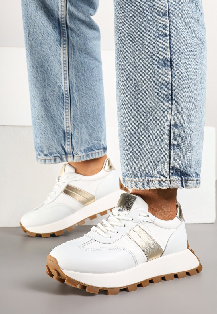 Sneakers Alb cu auriu