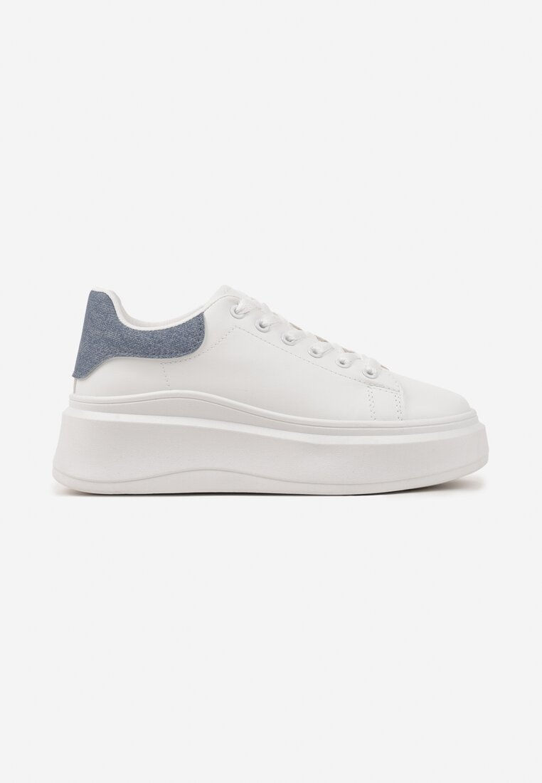 Biało-Niebieskie Gładkie Sneakersy z Ekoskóry na Grubej Podeszwie ze Sznurowaniem Avara