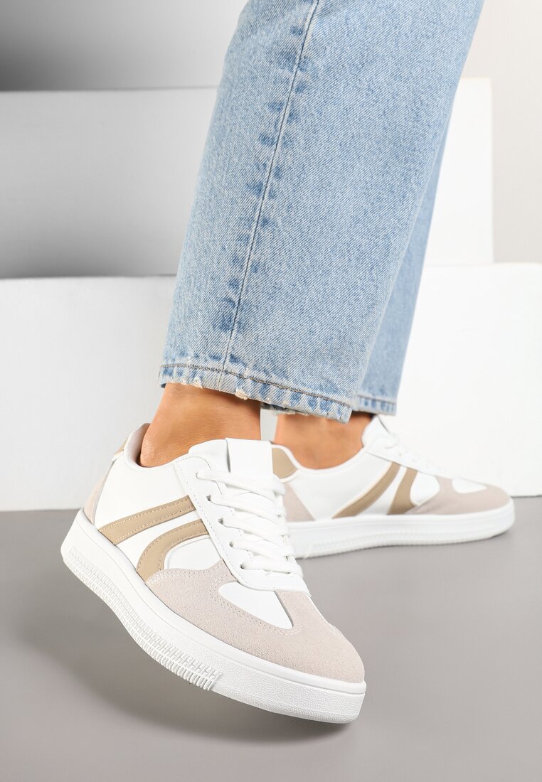 Biało-Beżowe Sneakersy w Stylu Kultowych Tenisówek Setionis