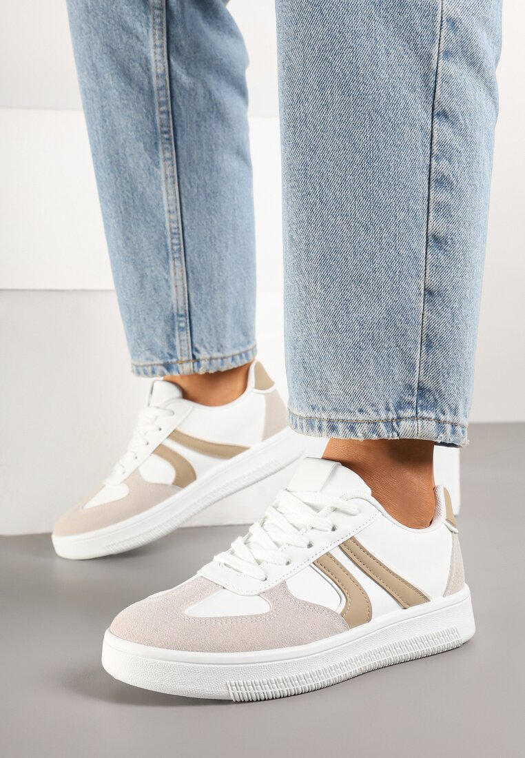 Biało-Beżowe Sneakersy w Stylu Kultowych Tenisówek Setionis