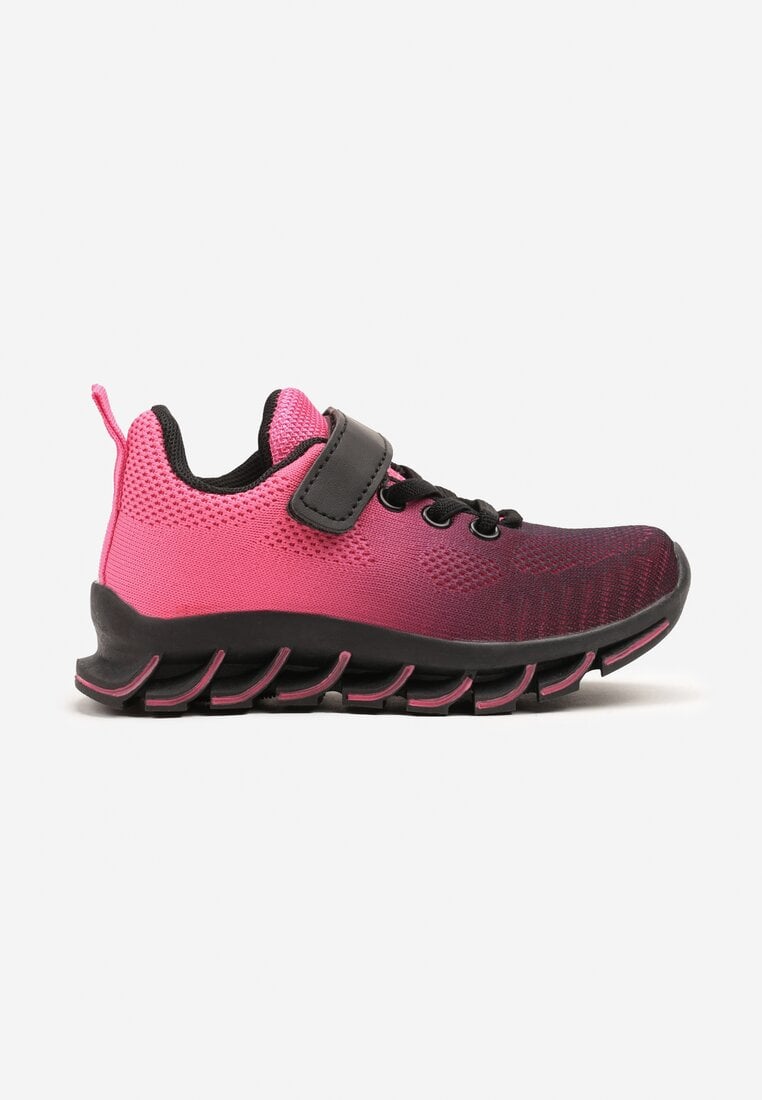 Czarno-Różowe Buty Sportowe Zapinane na Rzep z Materiałową Cholewką Laniella
