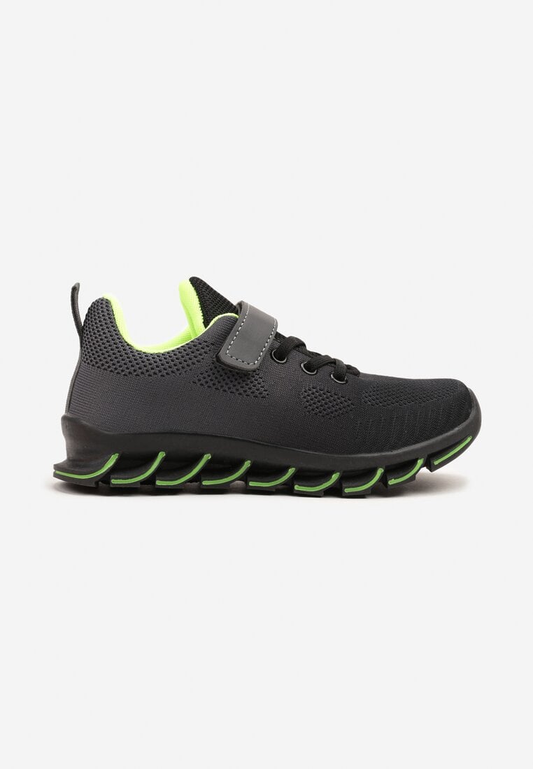 Czarno-Zielone Buty Sportowe Sneakersy na Grubej Tłoczonej Podeszwie Kizana